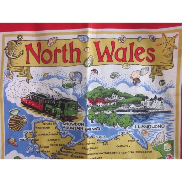 Vintage North Wales Map Tea Towel Dish Towel 100% Cotton New Without Tags - Picture 3 of 5